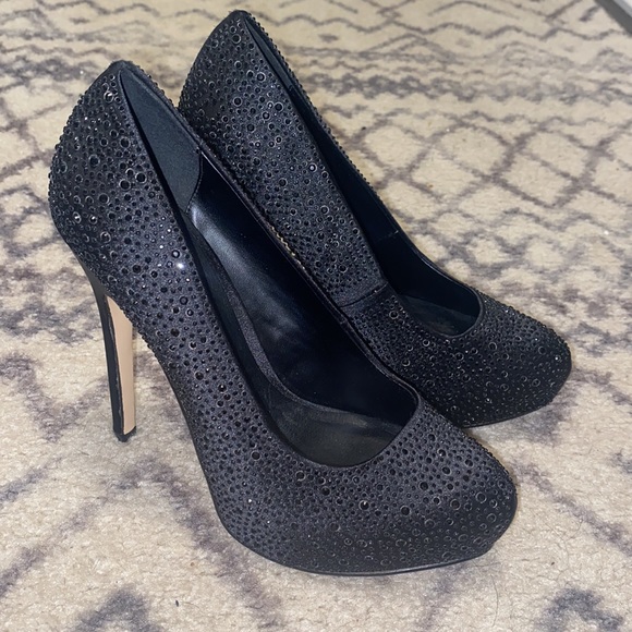 Women’s Aldo Black Satin Sparkle Platforms - Picture 2 of 14